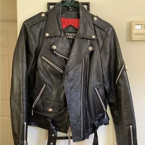 Black leather biker jacket